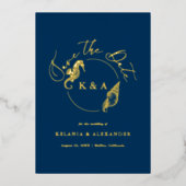 SEATERNAL Nautisch Monogram Bruiloft Save the Date Folie Uitnodiging (Voorkant)