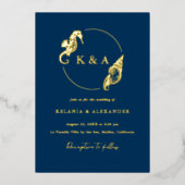 SEATERNAL Ocean Waves & Nautical Monogram Bruiloft Folie Uitnodiging (Voorkant)