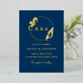 SEATERNAL Ocean Waves & Nautical Monogram Bruiloft Folie Uitnodiging (Staand Voorkant)