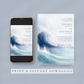 SEATERNAL Ocean Waves & Nautical Monogram Bruiloft Kaart