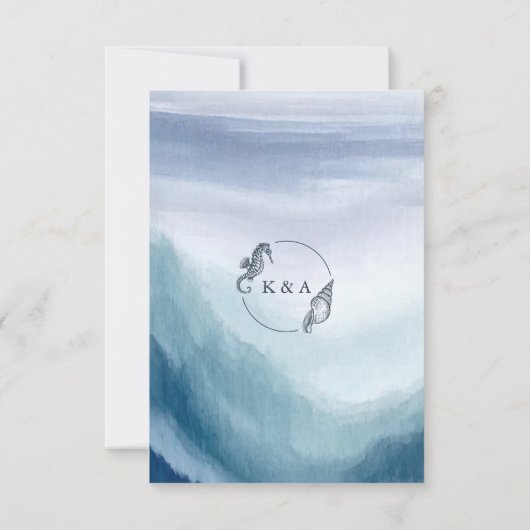 SEATERNAL Ocean Waves Nautisch Monogram Bruiloft RSVP Kaartje (Achterkant)