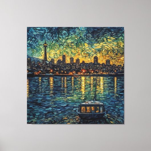 Seatle Space Needle in van Gogh stijl Canvas Afdruk (Voorkant)