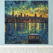 Seatle Space Needle in van Gogh stijl Canvas Afdruk (Insitu (Houten vloer))