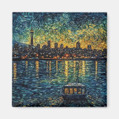 Seatle Space Needle in van Gogh stijl Magneet (Voorkant)