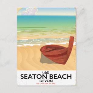 Seaton Beach Devon vintage zeeposter Briefkaart