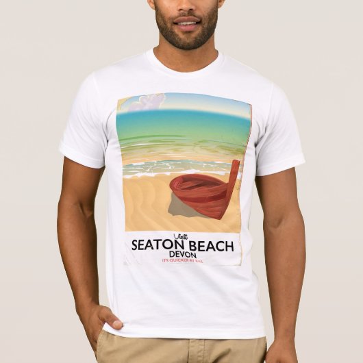 Seaton Beach Devon vintage zeeposter T-shirt (Voorkant)
