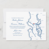 Seattle All-in-One QR code RSVP Blue Wedding Kaart (Voorkant)