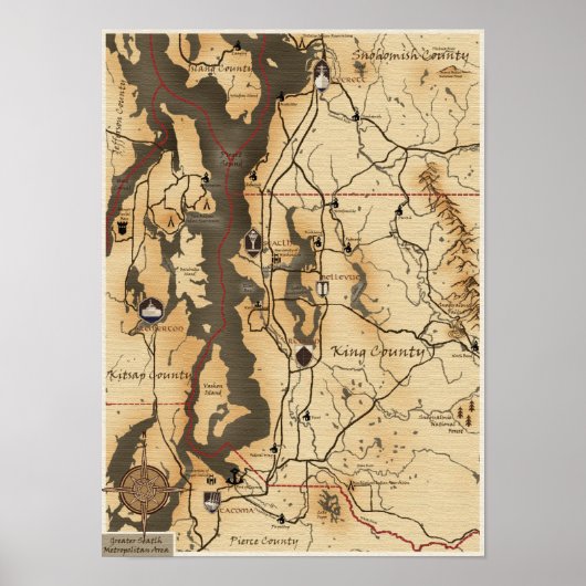Seattle Area Map Poster (Voorkant)