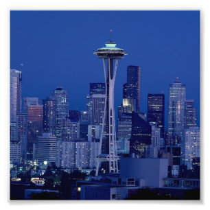 Seattle at Night Washington Downtown Space Needle Foto Afdruk