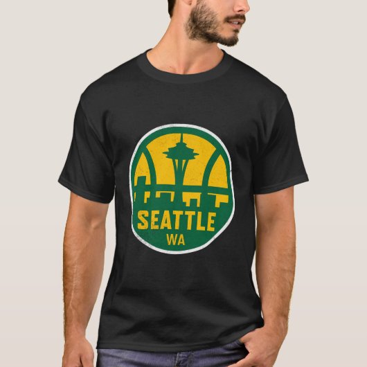 Seattle Basketbal Cityscape Re T-shirt (Voorkant)