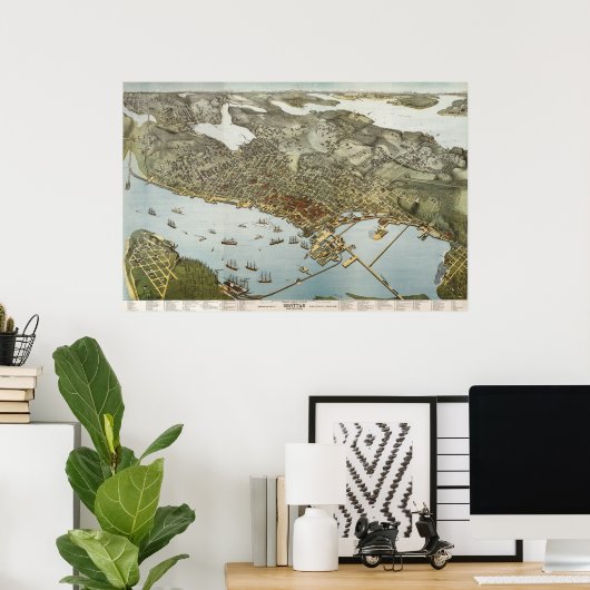 Seattle birdseye map - 1891 (Koch) BigMapBlog Poster (Thuiskantoor)