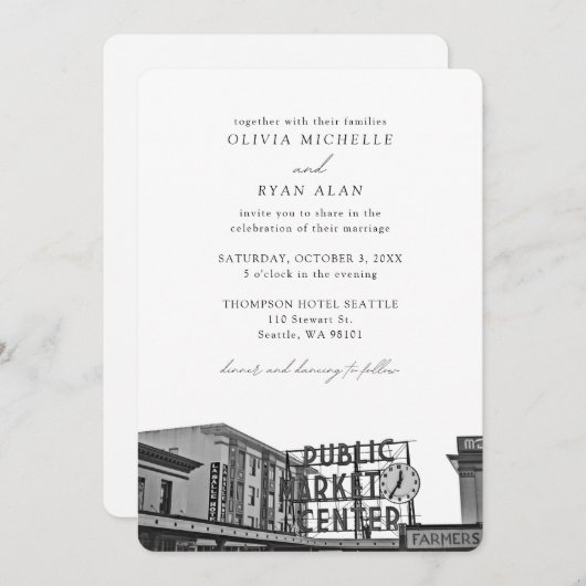 Seattle bruiloft aangepaste pikes plaats foto kaart (Voorkant / Achterkant)