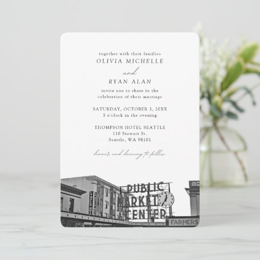 Seattle bruiloft aangepaste pikes plaats foto kaart (Staand voorkant)
