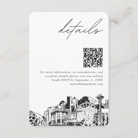 Seattle bruiloft details QR code klein Informatiekaartje (Voorkant)