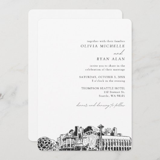 Seattle bruiloft elegante skyline uitnodiging (Voorkant / Achterkant)