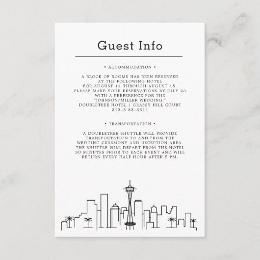 Seattle bruiloft | Gegevens van bezoeker Informatiekaartje (Voorkant)