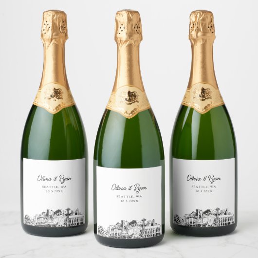 Seattle bruiloft gepersonaliseerde champagne label sparkling wijnetiket (Flessen)