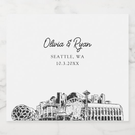 Seattle bruiloft gepersonaliseerde champagne label sparkling wijnetiket (Enkel label)