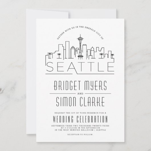 Seattle bruiloft | Gestileerde Skyline uitnodiging (Voorkant)