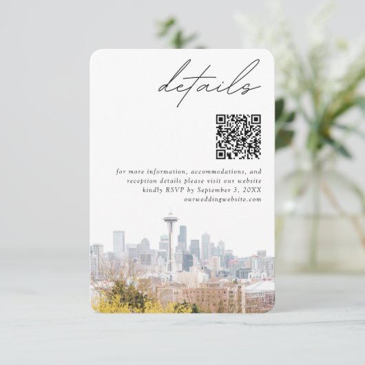 Seattle bruiloft Kerry Park Details QR-code klein Informatiekaartje (Staand voorkant)