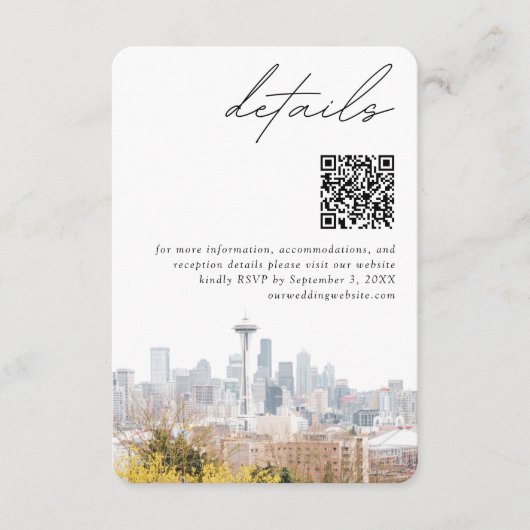 Seattle bruiloft Kerry Park Details QR-code klein Informatiekaartje (Voorkant)