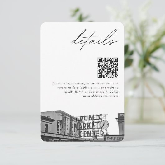 Seattle bruiloft pikes plaats details QR code klei Informatiekaartje (Staand voorkant)