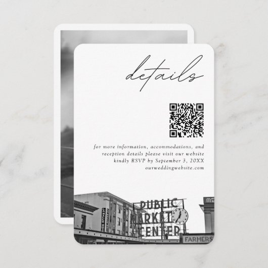 Seattle bruiloft pikes plaats details QR code klei Informatiekaartje (Voorkant / Achterkant)