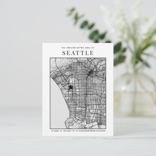 Seattle City Map + Locatiemerkteken Briefkaart (Staand voorkant)