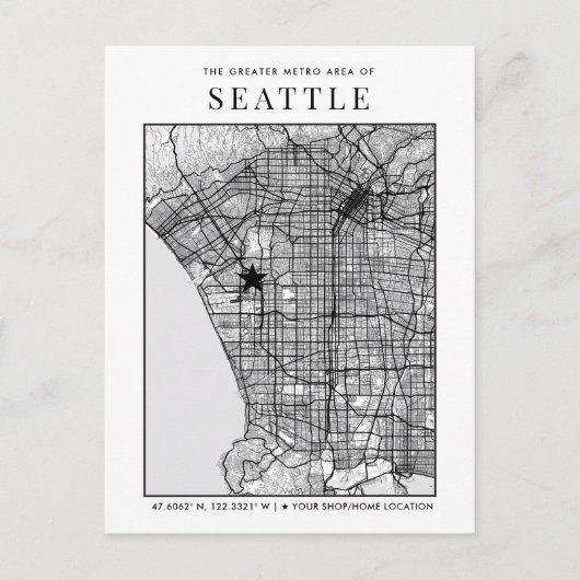 Seattle City Map + Locatiemerkteken Briefkaart (Voorkant)