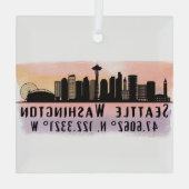 Seattle City Skyline Latitude en Lengtegraad Glas Ornament (Achterkant)