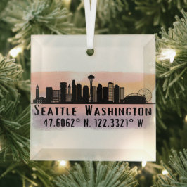Seattle City Skyline Latitude en Lengtegraad Glas Ornament