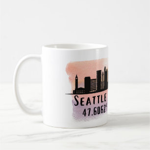 Seattle City Skyline Latitude en Lengtegraad Koffiemok