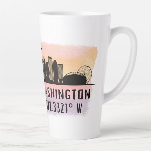 Seattle City Skyline Latitude en Lengtegraad Latte Mok (Rechts)
