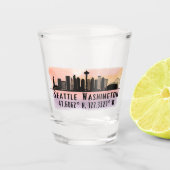 Seattle City Skyline Latitude en Lengtegraad Shot Glas (Voorkant)