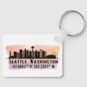 Seattle City Skyline Latitude en Lengtegraad Sleutelhanger (Voorkant)