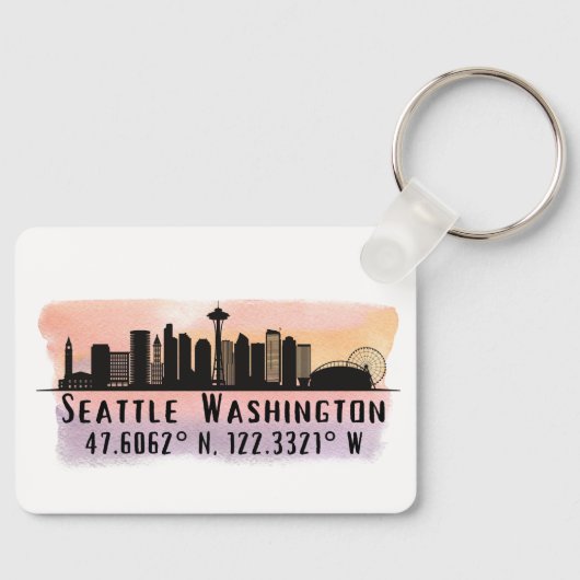 Seattle City Skyline Latitude en Lengtegraad Sleutelhanger (Voorkant)
