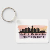 Seattle City Skyline Latitude en Lengtegraad Sleutelhanger (Achterkant)