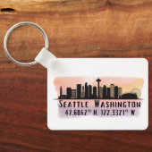 Seattle City Skyline Latitude en Lengtegraad Sleutelhanger (Achterkant)