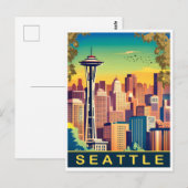 Seattle, City Skyline, Washington State, Reizen Briefkaart (Voorkant / Achterkant)
