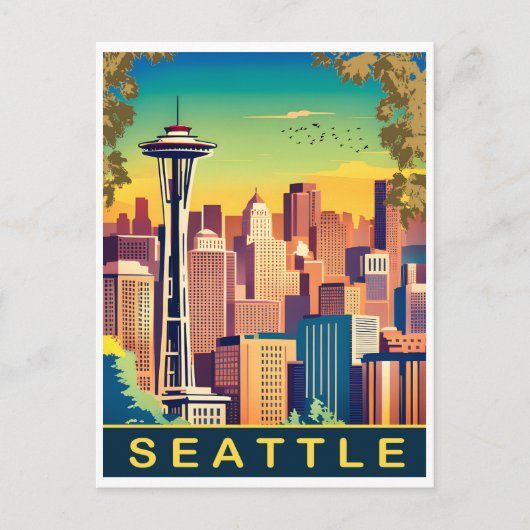 Seattle, City Skyline, Washington State, Reizen Briefkaart (Voorkant)
