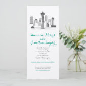 Seattle City Skyline Wedding Invitation Kaart (Staand voorkant)