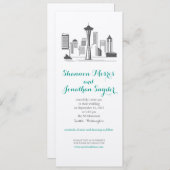 Seattle City Skyline Wedding Invitation Kaart (Voorkant / Achterkant)