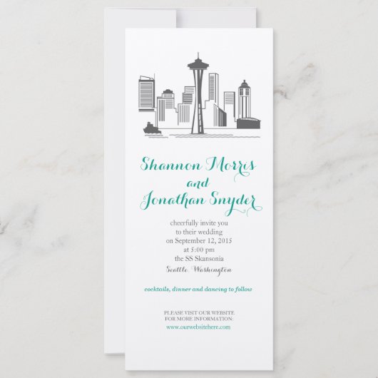 Seattle City Skyline Wedding Invitation Kaart (Voorkant)