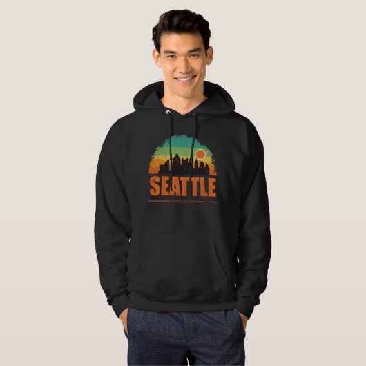 Seattle City Washington Retro Sunset Hoodie (Voorkant volledig)