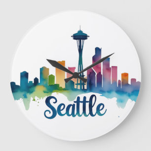 Seattle City watercolor Silhouet Grote Klok