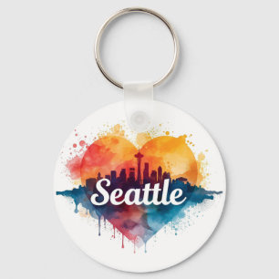 Seattle City watercolor Silhouet Sleutelhanger