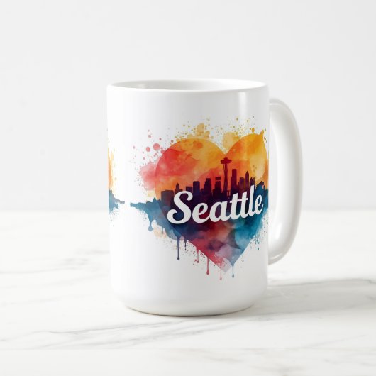 Seattle City watercolor skyline Koffiemok (Voorkant rechts)