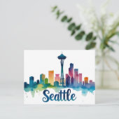 Seattle City waterverf Skyline Briefkaart (Staand voorkant)