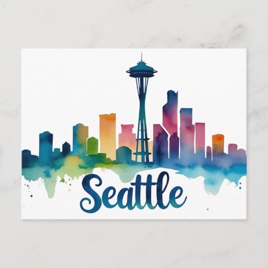 Seattle City waterverf Skyline Briefkaart (Voorkant)