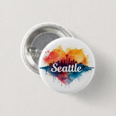 Seattle City waterverf Skyline Ronde Button 3,2 Cm (Voorkant /achterkant)